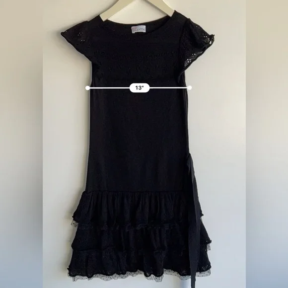 Red Valentino Black Knit Ruffle Dress Tie Waist Eyelet Lace Tiered Mini Sz XS S - Picture 12 of 15